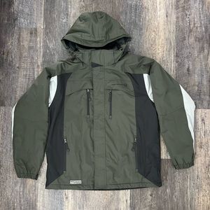 Free Country Men's Large Army Green & Cream Fleece Lined Warm Winter Jacket Coat